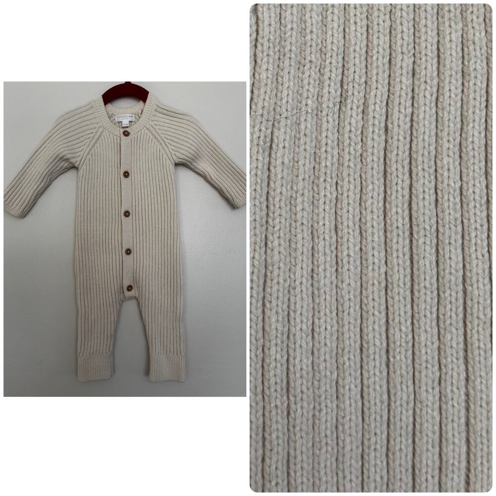 GRAYSON mini Ribbed Knit Baby Romper in Cream